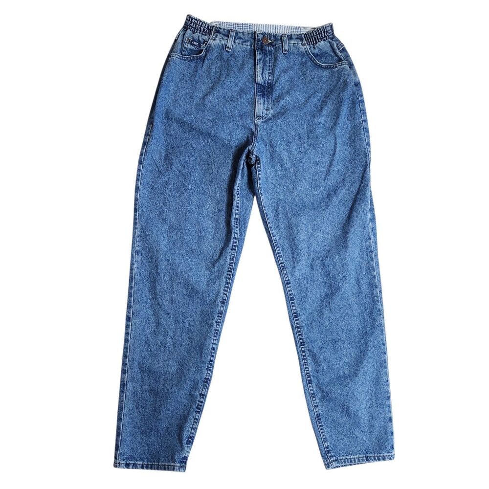 Vintage Lee Original Elastic Comfort Waist High Rise Mom Jeans Blue Denim 16(12)